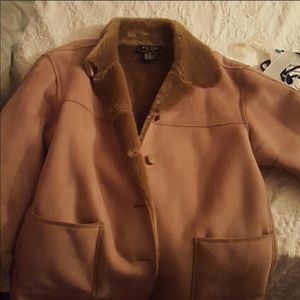 Brown suede fur coat